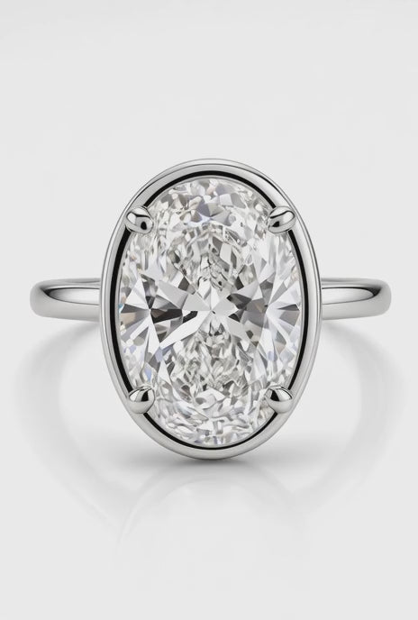 14K Gold Engagement Ring with 3.04CT Oval Lab Diamond in Low Bezel Four-Prong Setting