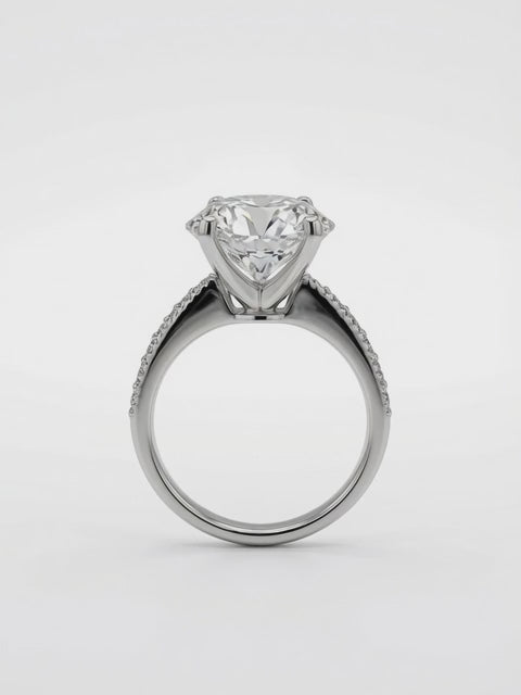 14K Gold Engagement Ring with Round Cut 6.13CT Lab Grown Diamond and 0.41CT Natural Diamonds on band
