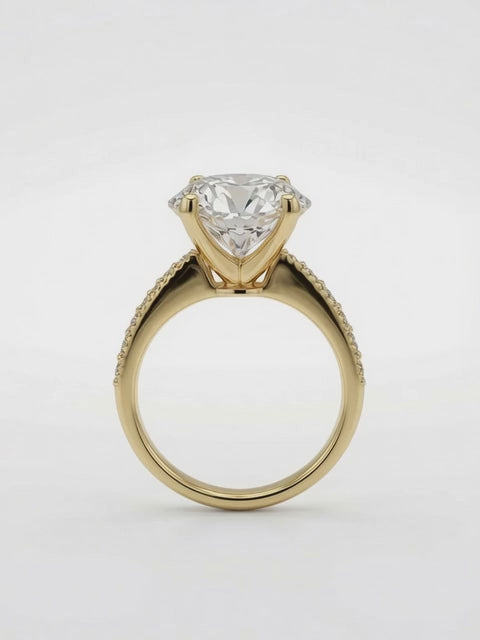 14K Gold Engagement Ring with Round Cut 6.13CT Lab Grown Diamond and 0.41CT Natural Diamonds on band